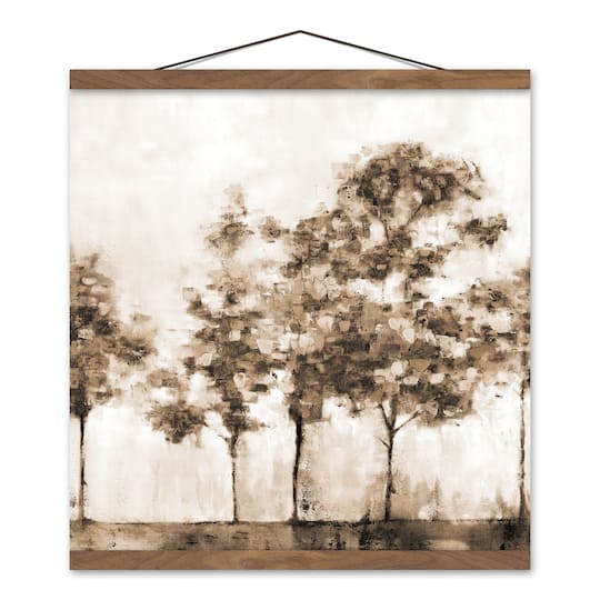 Sepia Painted Trees 16" x 16" Teak Hanging Canvas